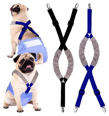 Produktbild von Hunde-Hosenträger für Windeln, geeignet für Hündinnen und Rüden, Hundegeschirr, hält Windel an deinem Haustier, für kleine, mittelgroße und große Hunde, 2 Stück, schwarz und blau, Größe M