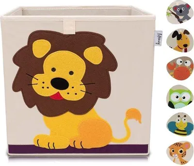 Produktbild von Kinderopbergbox mit Löwemotiv, Spielzeugbox mit Tiermotiv, für Kubusregale geeignet, Kinderzimmeropbergbox