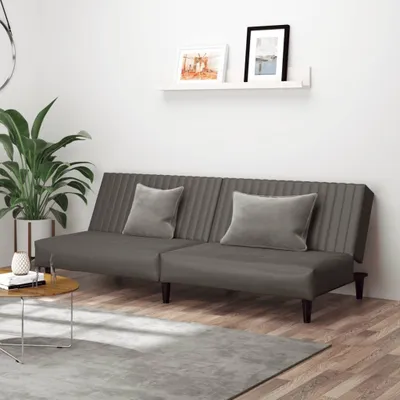 Produktbild von Design Schlafsofa 2-Sitzer Grau Kunstleder, Schlafsofas 2024 Neu