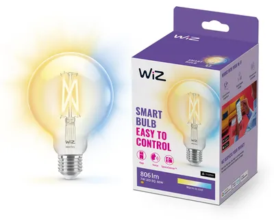 Produktbild von WiZ Filament-Lampe Globe, transparent, 60 W G95 E27, Intelligentes Leuchtmittel, Wi-Fi/Bluetooth, Transparent, Wi-Fi 4 (802.11n), 802.11b, 802.11g, LED, E27
