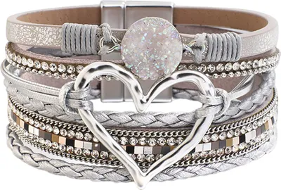 Produktbild von Damenarmband, mehrlagig, Strass, Kunstleder, Bohemian-Stil, geflochtenes Herz, leichter Handgelenkschmuck, Damen-Armreif, Seil