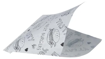 Immagine prodotto di Sacchetti per hamburger Papstar, sostituto della pergamena 13,5 cm x 13 cm bianco con scritte rosse, 1000 pezzi