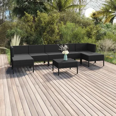 Produktbild von "2024 Moderne" 8-tlg. Garten-Lounge-Set mit Auflagen Poly Rattan Schwarz - Gartenset Sitzgruppeen Neu2622385