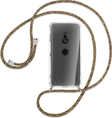 Produktbild von Handykette Backcover-Schutzhülle mit Band (Metall silberfarben) für Sony Xperia XZ3 - braun+beige