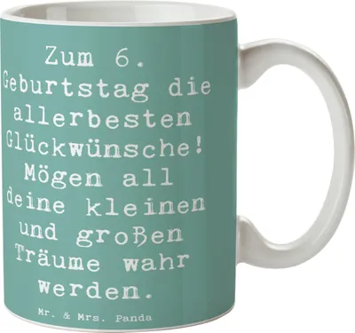 Produktbild von Mr. & Mrs. Panda Tasse Spruch 6. Geburtstag Glückwünsche - Meeresbrise - Geschenk, Geburtstagsgeschenk, Feiern, Kaffeetasse, Geburtstagsfeier, Kindergeburtstag, Teetasse