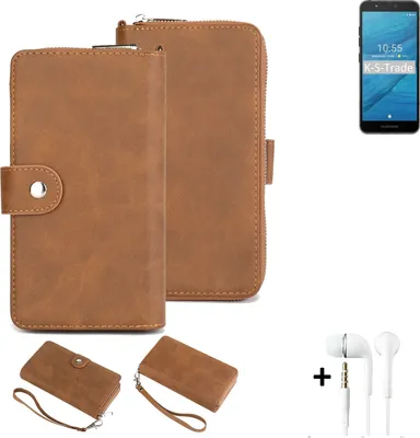 Produktbild von K-S-Trade Handy Schutz Hülle kompatibel mit Fairphone Fairphone 3 + Kopfhörer Portemonnee Tasche Wallet-Case Bookstyle-Etui braun (1x)