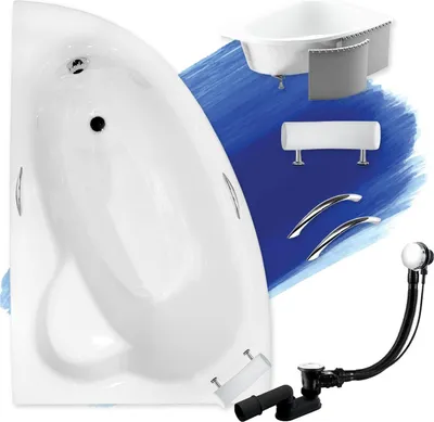 Image de Baignoire d'angle 150x100 gauche avec polystyrène + poignées + appui-tête, écoulement & pieds S | Set complet 6in1 baignoire | BADLAND NATALIA PREMIUM