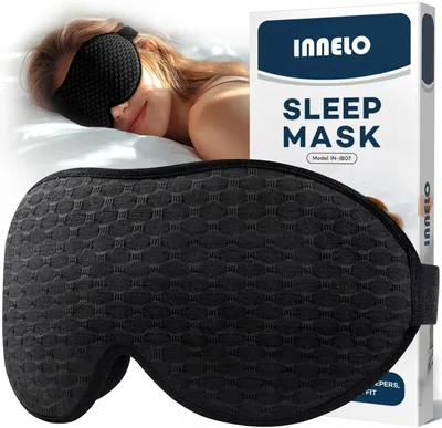 Produktbild von 3D Schlafmaske, 100% Lichtdicht, Ergonomisch, Drucklose Augenhöhlen, für Seitenschläfer, Schwarz
