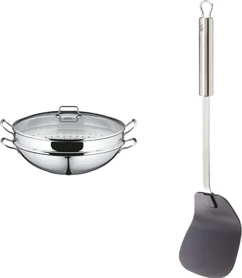 Obrázok produktu pre WMF 0792566040, Wok/panvica na vysmážanie, Nerezová oceľ, Nerezová oceľ, Sklo, Keramický, Plyn, Halogén, Indukčná, Uzavretá doska, Nemecko