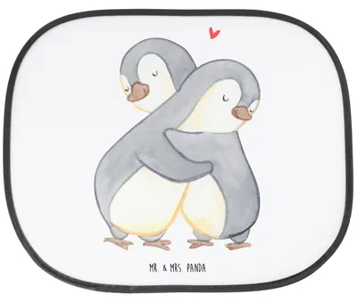 Produktbild von Mr. & Mrs. Panda Sonnenblende Auto Pinguine Kuscheln - Weiß - Geschenk, pkw sonnenschutz, Valentinstag, für Partner, Hochzeitstag, Jahrestag, Freundin, Fürs, Frauen