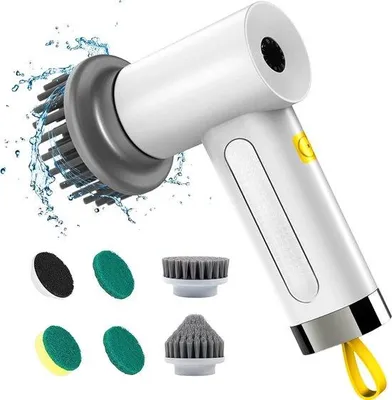 Produktbild von Elektrische reinigungsbürste, rotierende Bürste, für Bad und Dusche, Bürste für den Hausgebrauch, mit 5 Bürstenköpfen und 2 Stellungen, ideal für die gründliche Reinigung von Fliesen.
