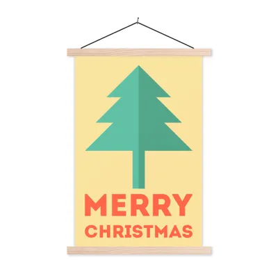 Produktbild von MuchoWow® Textilposter Weihnachten - Illustration - Weihnachtsbaum - Zitate - Frohe Weihnachten - Gelb 60x90 cm mit holzfarbenen Rahmen - Textil