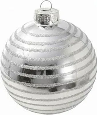Produktbild von B&S Kugel Glas 10 cm glänzend mit Glitterverzierung | Silber Ø 10 cm