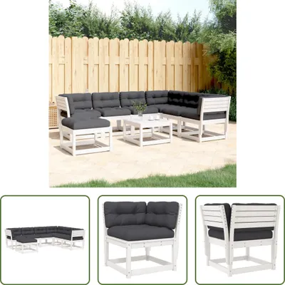 Produktbild von The Living Store 7-tlg. Garten-Lounge-Set mit Kissen Weiß Massivholz Kiefer