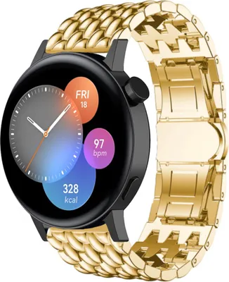 Produktbild von Strap-it Huawei Watch GT 3 42mm Drachenarmband aus Stahl (Gold)