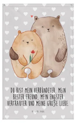 Produktbild von Mr. & Mrs. Panda Wandteppich Bären Liebe - Grau Pastell - Geschenk, Freundin, Hochzeitstag, Tapisserie, Kuscheln, Verknallt, Tapestry, Verlobt, Gobelin, Wandbild, Ehe