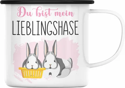 Produktbild von Trendation - Lieblingshase Geschenk Emaille Tasse Liebste Person Beste Freundin Bester Freund Geschenk (Schwarz)