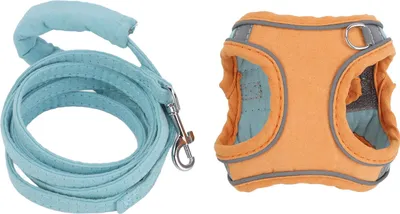Image de Gilet de chat sangles et couleur de la laisse bloqué réfléchissant réglable évasion -proof chaton pour marcher à l'extérieur bleu orange xl