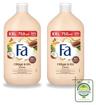 Immagine prodotto di 2 flaconi di crema e olio per il bagno e la doccia al cacao, con burro di cacao e olio di cocco, da 750 ml ciascuno - confezione grande - 2 pezzi