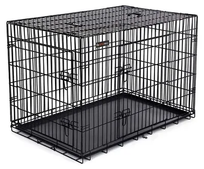 Obrázok produktu pre Klietka pre psa XXL - 2 dvierka - skladacia - oceľový drôt/ABS - čierna - 122 x 81 x 76 cm
