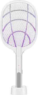 Image de Avizar, raquette électrique anti-moustiques 2 en 1 avec lumière UV, blanche