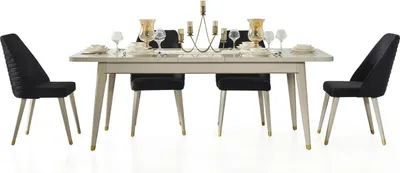 Produktbild von Esstisch + 4 Stühle Esszimmer Set Essgruppe Garnitur Tisch 5tlg Set Stuhl