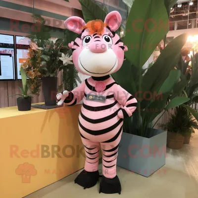 Produktbild von Pfirsich-Zebra REDBROKOLY Maskottchen kostüm gekleidet in eine Bluse und Ohrringe