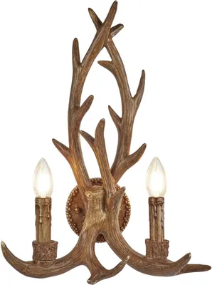 Produktbild von Wandleuchte Metall E14 H: 46 cm Braun 2-flammig Rustikal Wandlampe