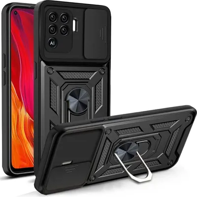 Image de OPPO A94 4G Housse avec rotation à 360° Anneau magnétique Support de béquille Dia Protection appareil photo TPU Bumper Silicone Housse de protection pour OPPO A94 4G Noir