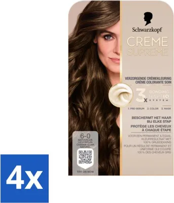 Produktbild von Schwarzkopf - Haarfarbe - Creme Supreme 6-0 - Natur Hellbraun - 245g - Vorteilspack - 4 Stücke