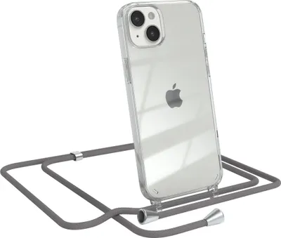Produktbild von EAZY CASE Handykette kompatibel mit Apple iPhone 14 Plus, Handyhülle mit Umhängeband, Handykordel, Schutzhülle Clear, Band in Grau