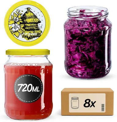 Obrázok produktu pre KADAX zaváracie poháre s viečkom "Jukka", poháre na džem, zaváracie poháre, 720 ml, úľ, 8 kusov