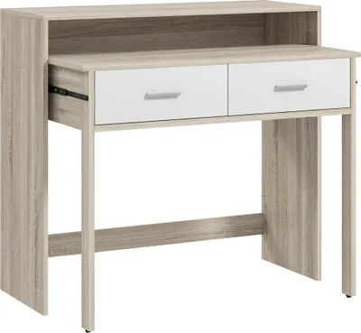 Image de Console - Table d'entrée - 2 niveaux - Tiroirs Avec Glissières - Bois Mélaminé - 95x35x87 cm - Chêne