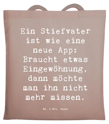 Produktbild von Mr. & Mrs. Panda Jutebeutel Spruch Stiefvater Liebe - Braun Pastell - Geschenk, Schultasche, Stiefkinder, Tasche, Lächeln, Liebvoll, Tragetasche, Geburtstage, Familie