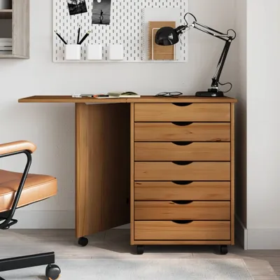 Produktbild von "im " Rollschrank mit Schreibtisch MOSS Honigbraun Massivholz Kiefer - Kommoden CC16315