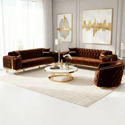 Produktbild von Sofa -Set Imperial Premium, 6 Farben verfügbar 3-Sitzer + 3-Sitzer + Sessel (3-Sitzer mit Schlaf-funktion) Farbe: Braun