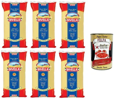 Produktbild von Divella Semola di Grano Duro Rimacinata Remilled Hartweizengrieß 6x 500 g+ Italian Gourmet polpa 400g