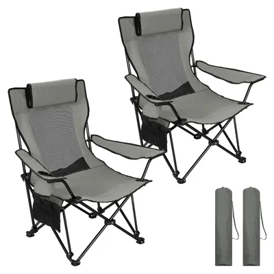 Immagine prodotto di Sedie pieghevoli da campeggio - Sedie da spiaggia - Set da 2 - Schienale regolabile - Tasche laterali - Portabicchieri - Grigio