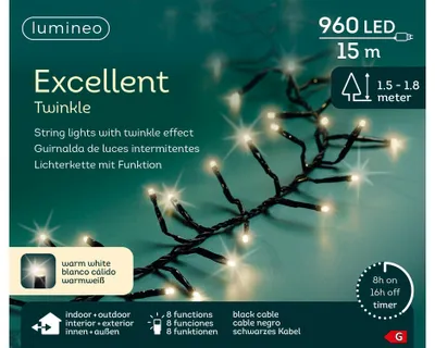 Produktbild von Lumineo Lichterkette EXCELLENT TWINKLE 960 LED 15 m warm weiß, schwarz