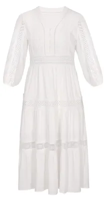 Produktbild von Damen Kleid weiß Größe S V-Ausschnitt 3/4-Ärmel