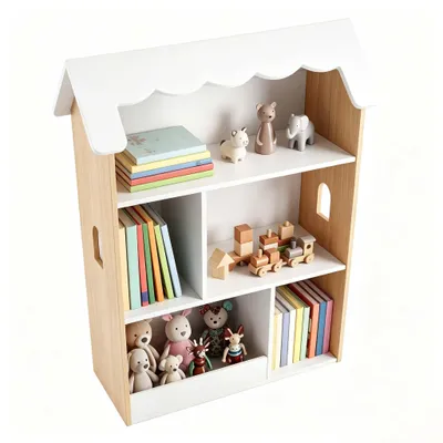 Produktbild von KOMFOTTEU Kinder Bücherregal aus Holz mit 5 offene Fächer, 70 x 33 x 92 cm