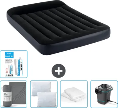 Produktbild von Intex Airbed – Doppelbett – 137 x 191 x 25 cm – Dunkelblau – Im Lieferumfang enthalten Spannbettuch - Küssen - Pumpe - Reperaturset en Kissenschutz