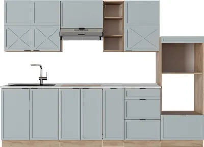 Immagine prodotto di Cucina componibile Vicco Fame-Line Rovere blu-grigio chiaro/oro 280 cm senza piano di lavoro, Model 51205