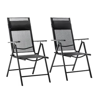 Produktbild von GIHAUVIA 2er Set Gartenstühle 3 fach Verstellbar Faltbar mit Kopfstütze Balkon Campingstuhl Klappstuhl Hochlehner Atmungsaktives Teslin Gewebe Schwarz