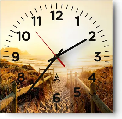 Produktbild von Wanduhr - Quadrat - Glasuhr - Sonnenaufgang Welle Insel Meer - 30x30cm - Schleichendes Uhrwerk - Lautlos - zum Aufhängen bereit - Dekoration Modern - Wanddekoration aus Glas - C4AC30x30-3164