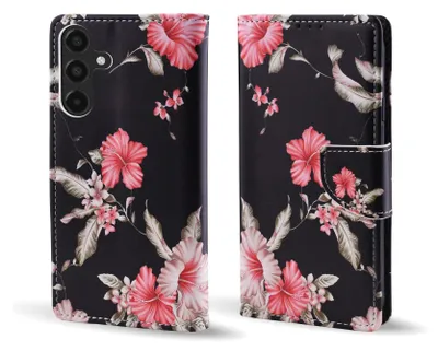 Produktbild von Handy Hülle für Samsung Galaxy A15 / A15 5G Klapphülle Bookcase Flip Cover Handy Tasche Etui Motiv: Blumen Hibiskus Blüten
