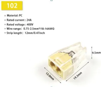 Produktbild von 20 Stk. Verbindungsklemme 24A/400V, 18-14AWG (0,75-2,5mm²) - PCT102-PCT108 : zweifach Ausführung: zweifach