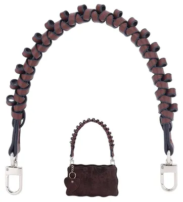 Image de Bracelet en cuir tressé pour portefeuilles - Avec boucle à ressort - Marron - 43 cm