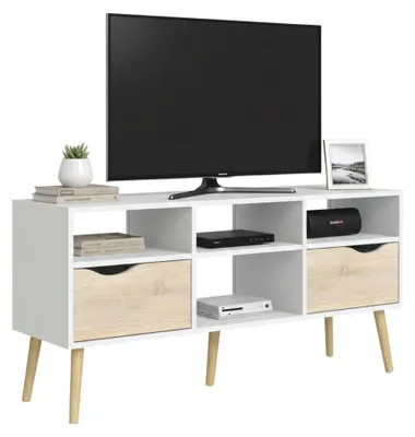 Produktbild von TV-Schrank mit zwei Schubladen, Farbe Weiß und Eiche, 117 x 57 x 39 cm