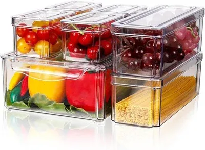 Immagine prodotto di Set di 7 contenitori impilabili - Contenitori da frigorifero con coperchio - Contenitori impilabili - Contenitori trasparenti da frigorifero - Contenitori da cucina